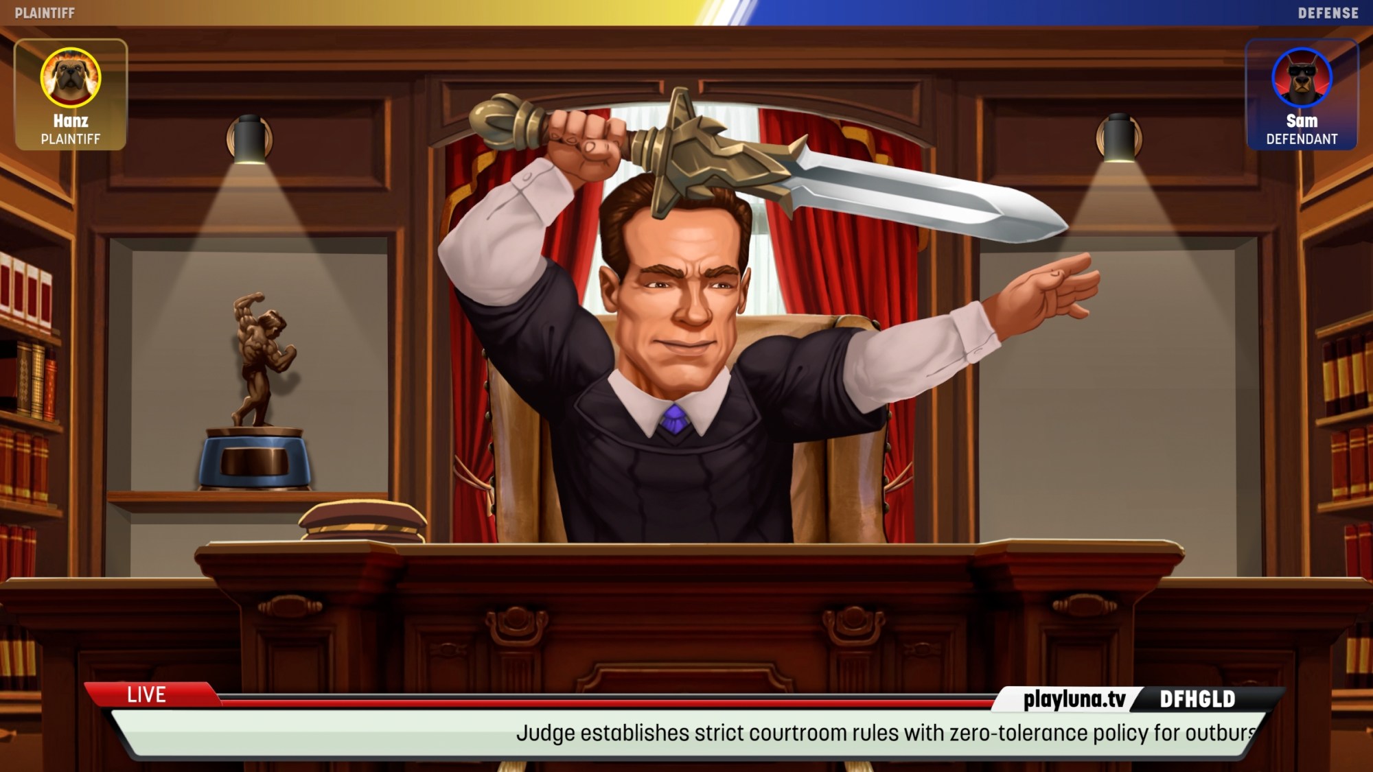 Image for Amazon's Luna puts an AI Arnold Schwarzenegger on the bench in party game Courtroom Chaos