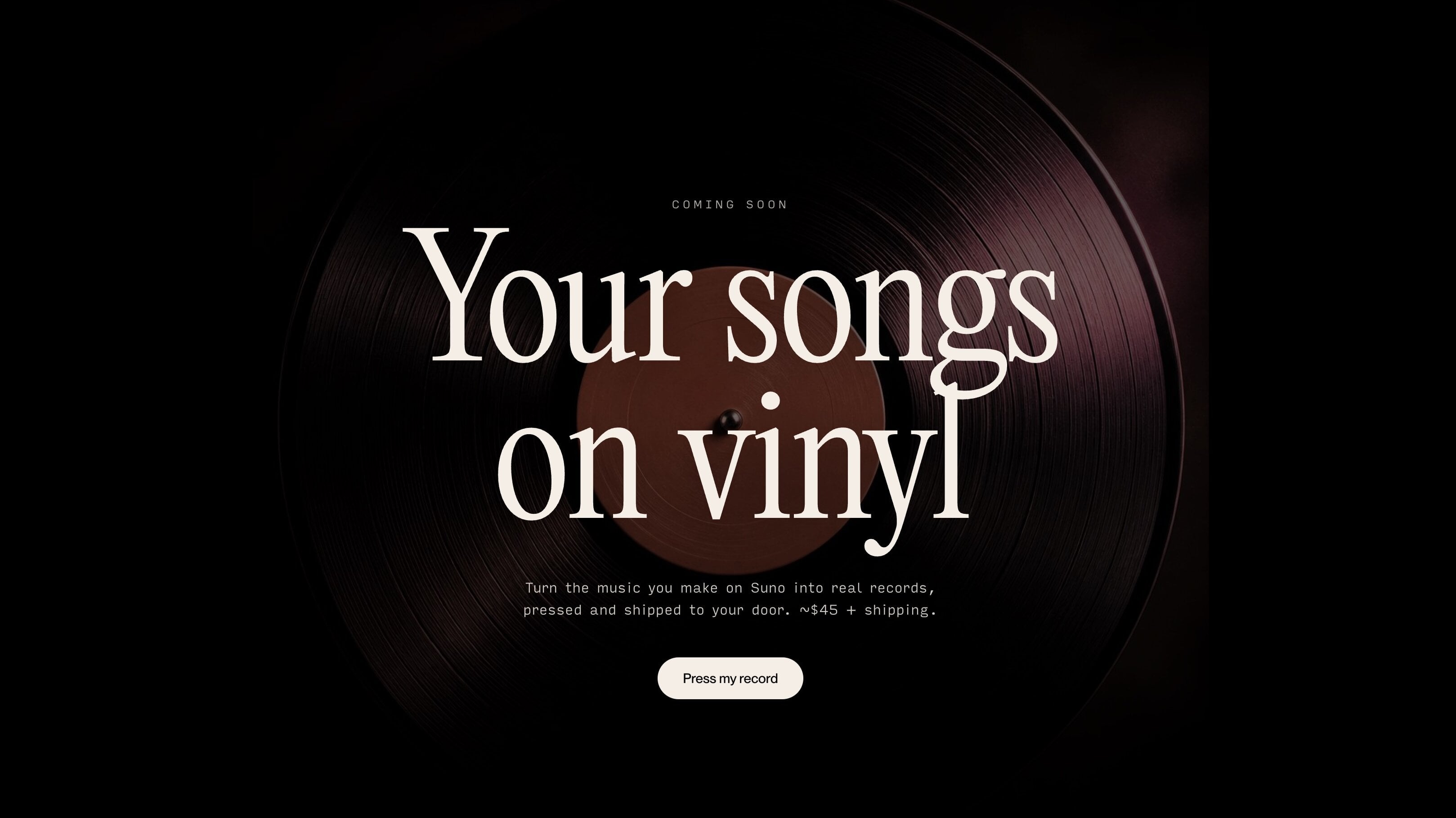 Image for Suno opens a waitlist for Suno Vinyl, pressing users' AI songs onto 12-inch records