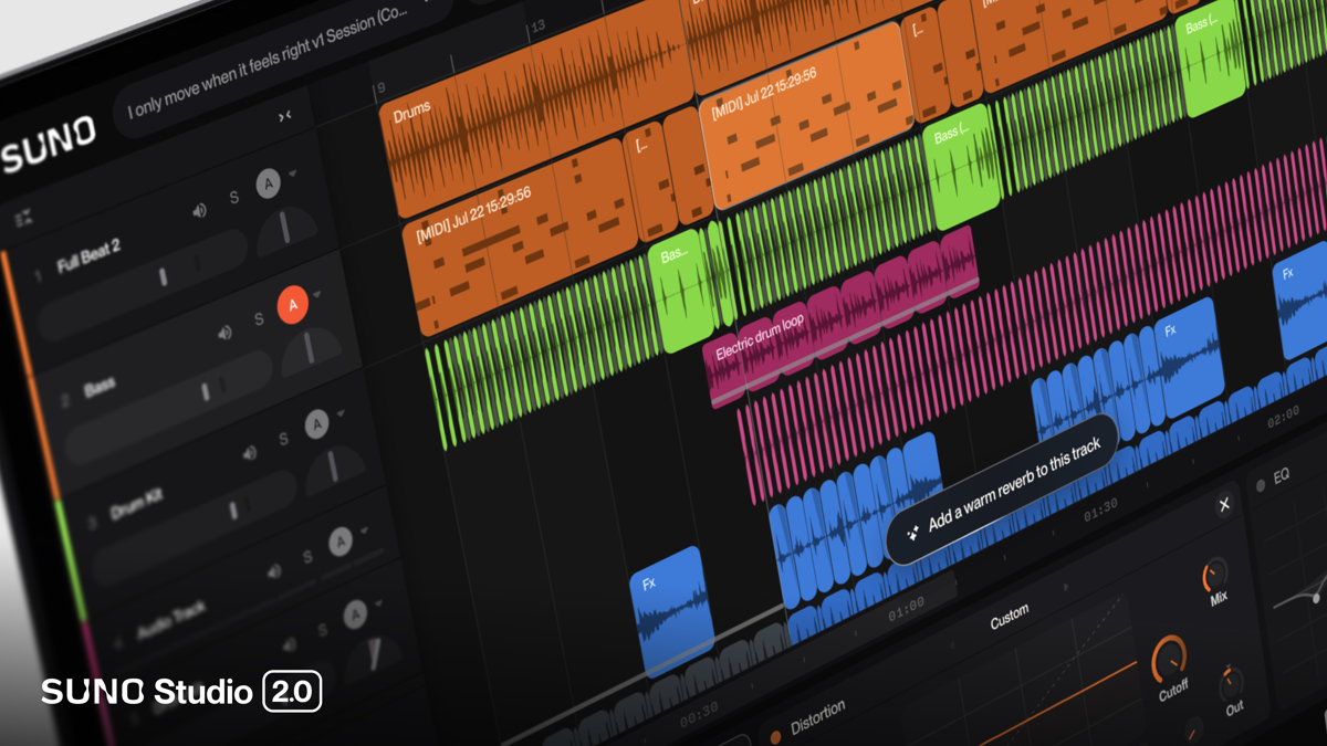 Image for Suno releases Studio 2.0, adding MIDI, a synth and custom effects to its browser workstation