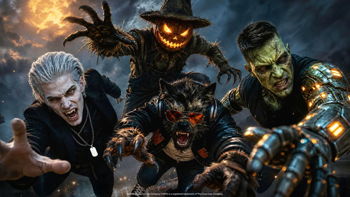 Key visual of the four original Haunted Universe characters that anchor the campaign
